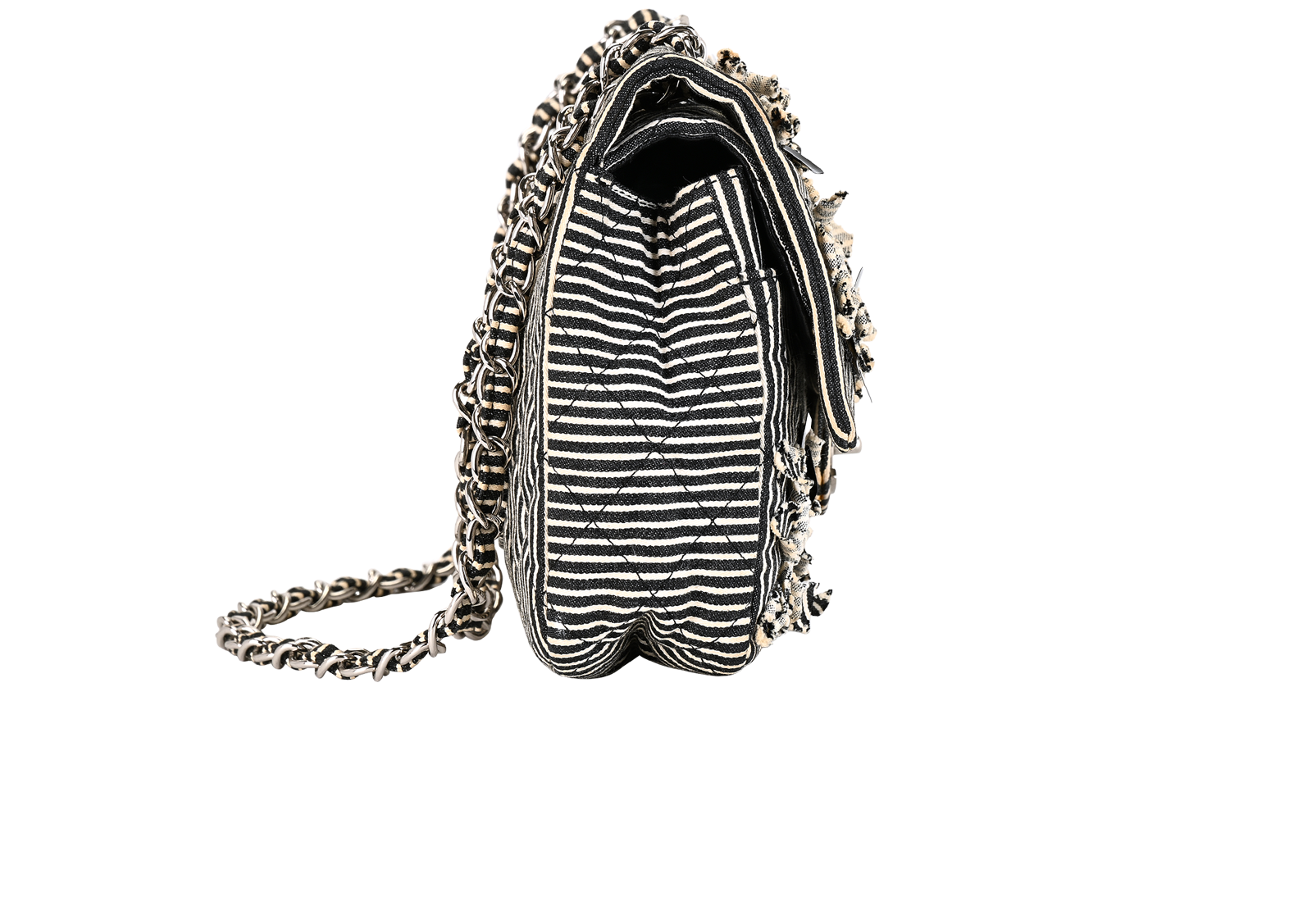 Striped Medium Classic Double Flap, &pound;2,100, Handbags, Black/White, Fabric, Side view